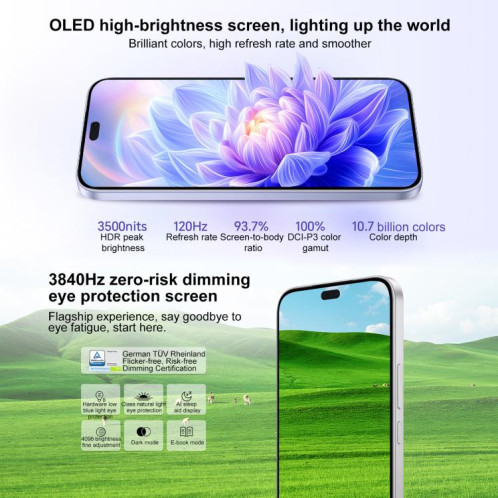 Honor X70i, 12 Go + 256 Go, lecteur d'empreintes digitales intégré, écran 6,7 pouces, MagicOS 9.0, Android 15.0, Dimensity 7025 Ultra Octa Core, réseau : 5G, OTG, NFC (violet) SH917P30-09